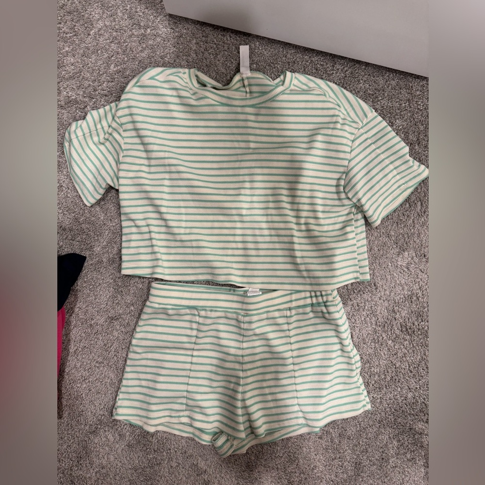 Missguided Mint Green and White Striped Lounge Set